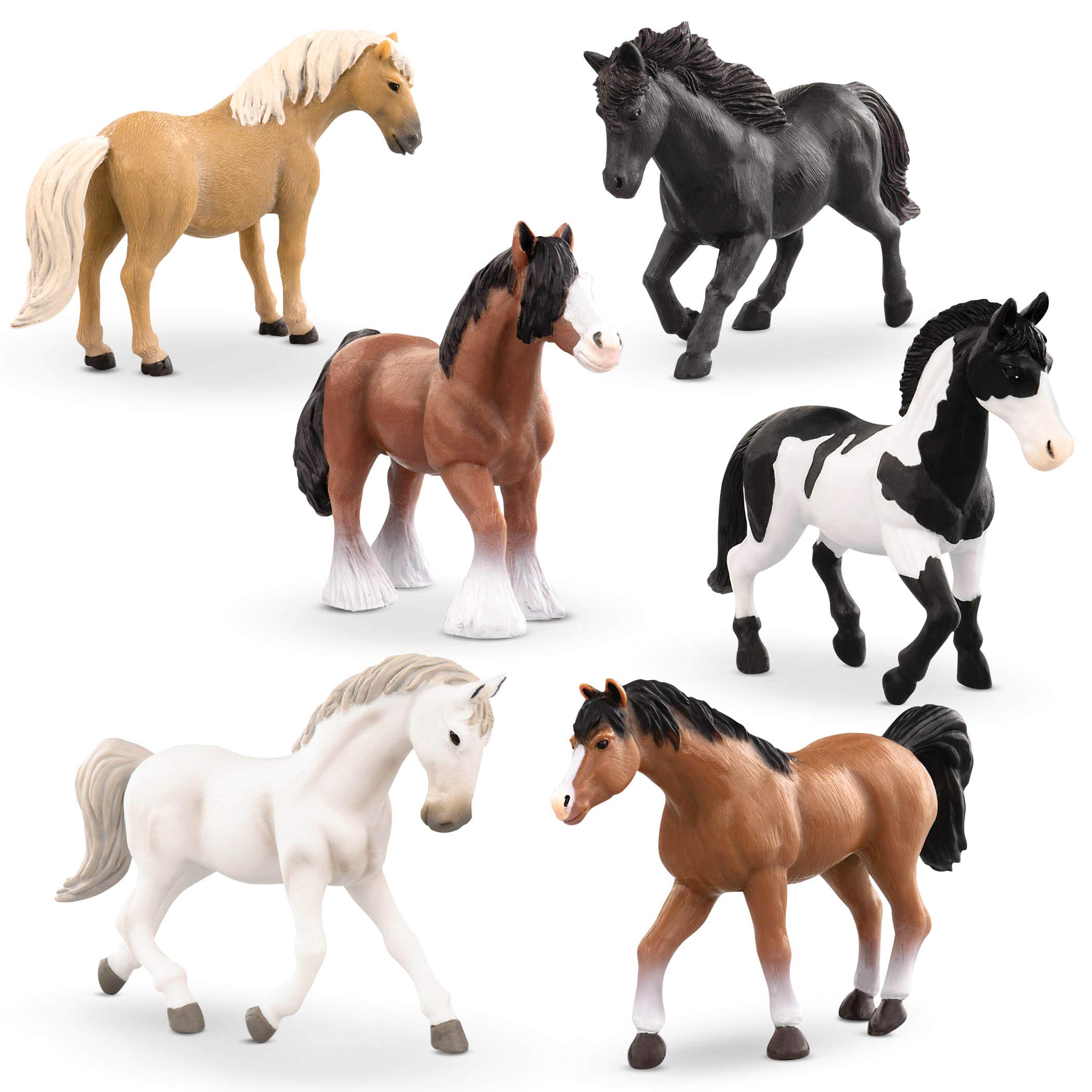 Terra by Battat – 6pcs Realistic Horse Figurines Set – 6-Inch Plastic Animal Toys with Arabian, Clydesdale, Paint Horses – Educational Farm Toys for Kids Ages 3+ – Party Favors & Gifts