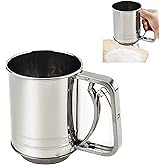 Stainless Steel Hand Pressed Flour Sifter Baking Sifter Cups Filter Sieves Double Sieves Powdered Cups for Kitchen Cooking Ba