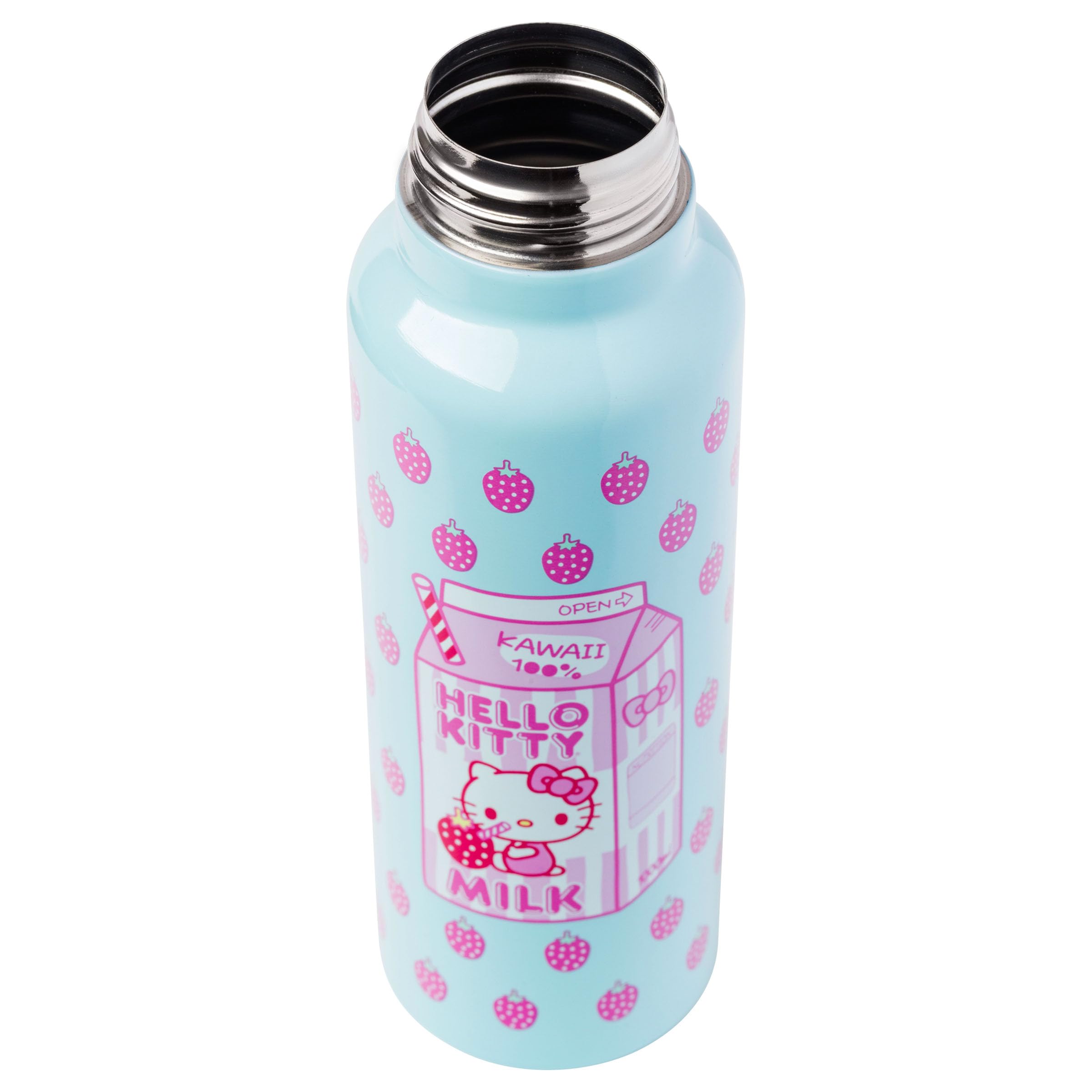 Silver Buffalo Sanrio Hello Kitty Strawberry Milk Stainless Steel Water Bottle with Strap, 27 Ounces