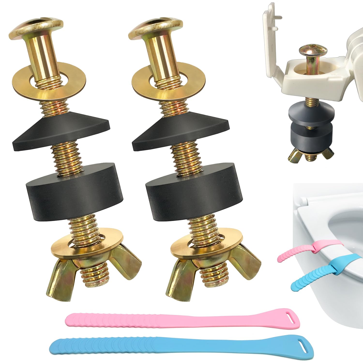 Photo 1 of Toilet Seat Screws Replacement Kit, Toilet Seat Bolts Replacement Kit, Metal Toilet Seat Fastener with Toilet Seat Lifter Tab, Toilet Hardware Replacement for Top Mount Toilet Seat Hinges (2 Pack)