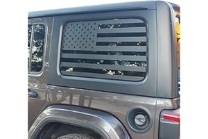 Zxiaochun Rear Window American Flag Decal Compatible with Jeep Wrangler JL JLU 2018-2024 2025 (4-Door Version), Precut Back Side Window Glass USA Flag Vinyl Sticker Exterior Accessories (Matte Black)