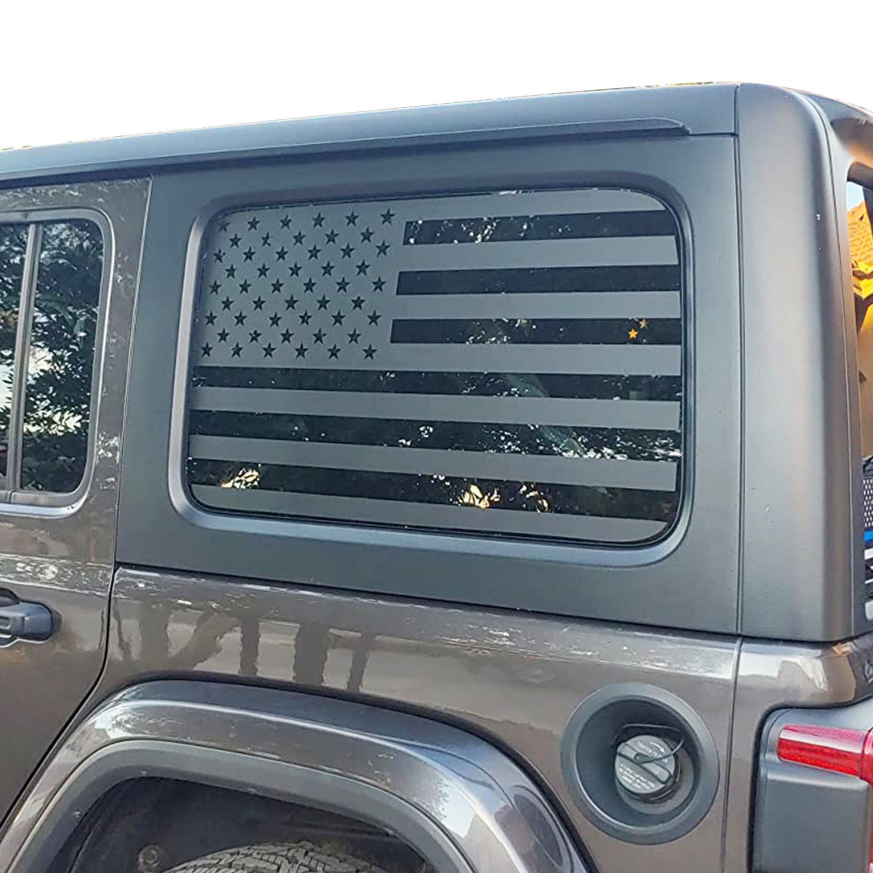 Photo 1 of **Only One** Zxiaochun Rear Window American Flag Decal Compatible with Jeep Wrangler JL JLU 2018-2024 2025 (4-Door Version), Precut Back Side Window Glass USA Flag Vinyl Sticker Exterior Accessories (Matte Black)