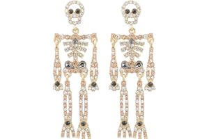 FRODETE Halloween Skeleton Earrings for Women Bling Rhinestone Crystal Skull Earrings Spooky Skull Skeleton Dangle Earring Halloween Theme Jewelry Gift Charm Halloween Accessories