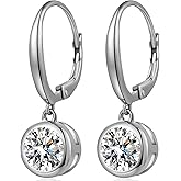Jiahanzb Bezel Dangle Earrings 925 Sterling Silver Hypoallergenic Cubic Zirconia Bezel Earrings for Women