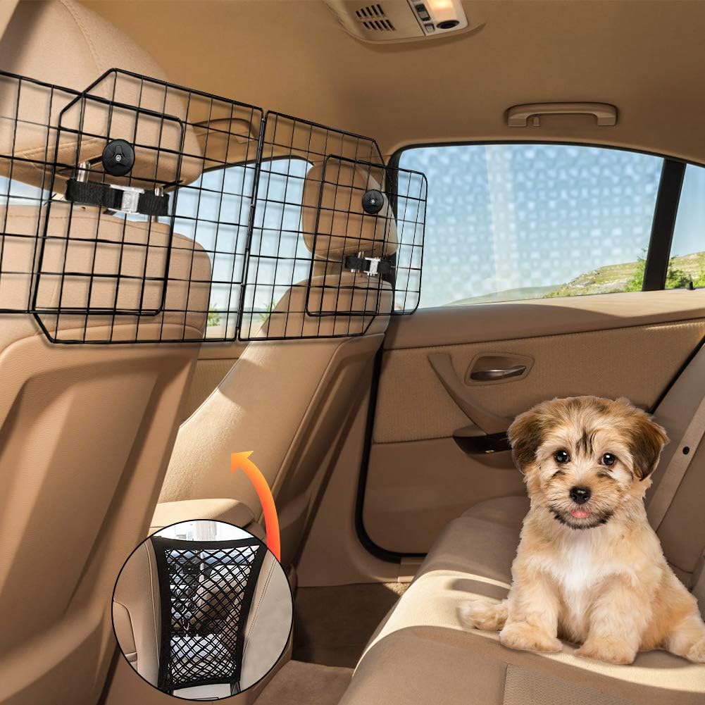 Urban Deco Dog Car Barriers—Heavy Duty Adjustable Wire Pet Cars Barrier with Front Seat Mesh in Black—Safety Travel Dividers Fence for Vehicles, SUV, Cars. : Pet Supplies