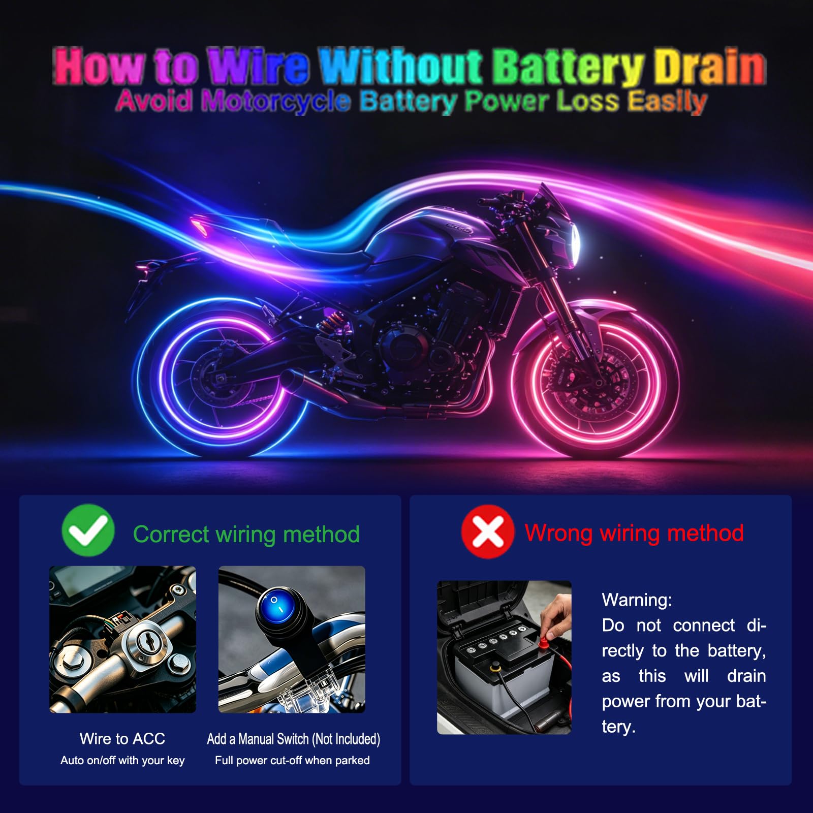 Condition photo showing As Is for 10pcs motorcycle led underglow kit app for harley honda suzuki | rgb led strip lights for motorcycle night riding, under glow lights with app music sync mode, compatible with kawasaki 10pcs+app