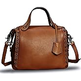 Genuine Leather Satchel Handbag for Women Retro Handmade Top Handle Crossbody Shoulder Bag Purses (Brown)