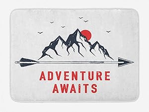 Ambesonne Saying Bath Mat, Mountains Full Moon Sky with Flying Gulls Words Adventure Wanderlust, Plush Bathroom Decor Mat with Non Slip Backing, 29.5