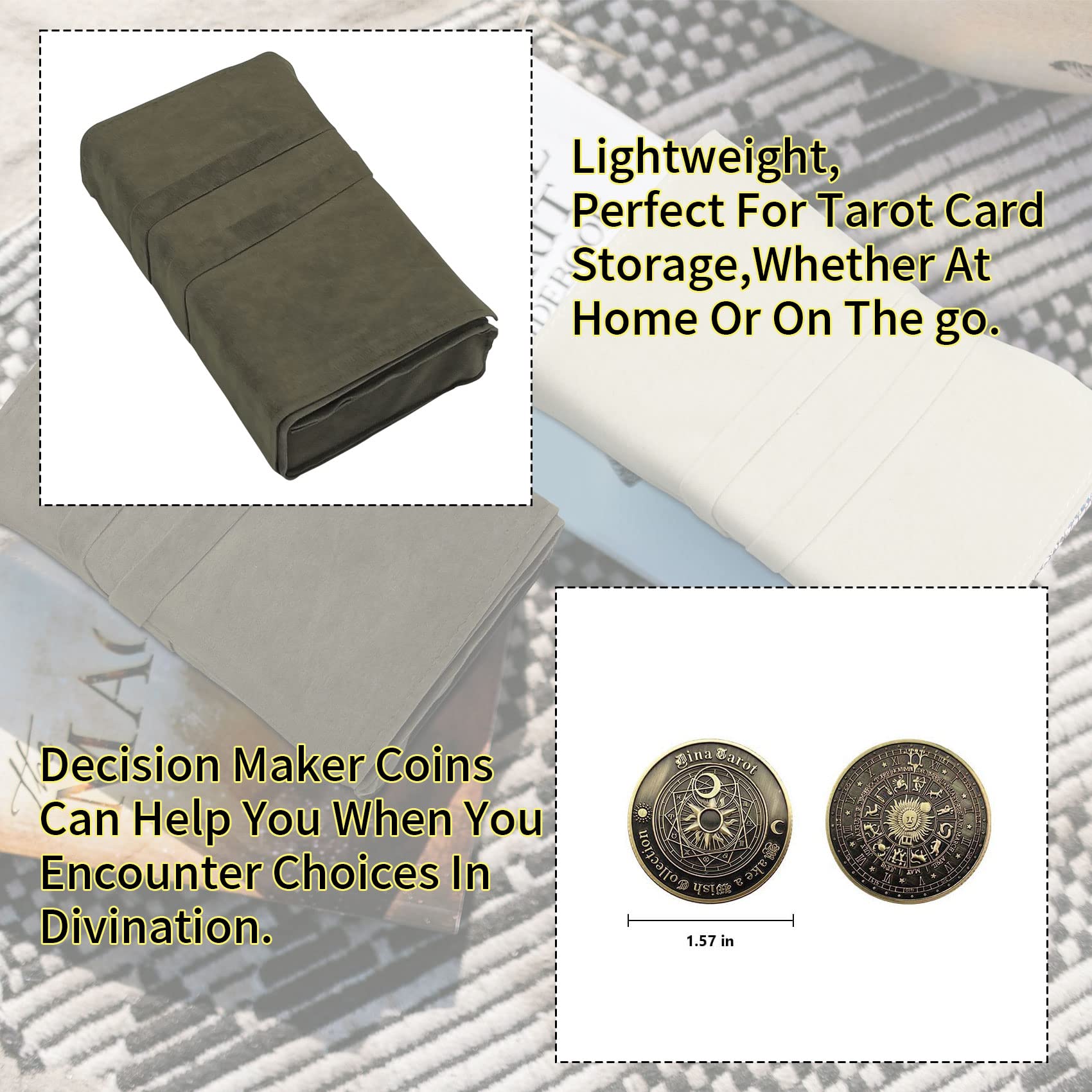 Knana 3Pcs Tarot Card Holder Velvet Tarot Bag Tarot Accessories - White&Gray