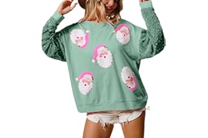 UAURORAO Christmas Sequins Sweatshirts Women Glitter Patch Crewneck Pullover Tops Sparkly Printed Xmas Long Sleeve Shirt