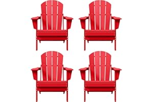 WO WESTIN OUTDOOR Westin Outdoors Laguna WO Home Furniture Adirondack Chair 4 PC Set Classic Outdoor Patio Folding Chair for Bon Fire Pit Lawn Backyard Beach Plastic Weather-Resistant (Red)