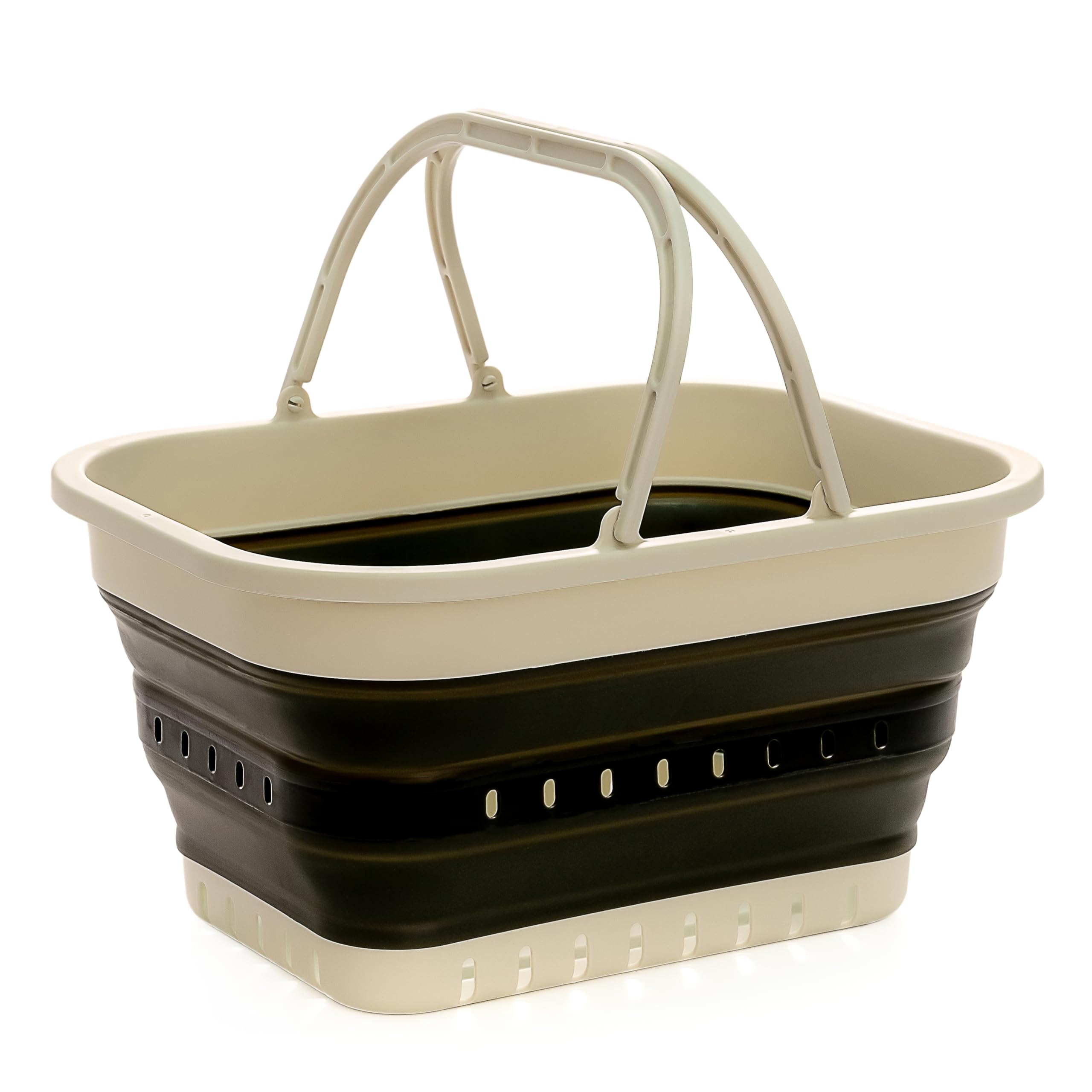 SAMMART 19L Collapsible Tub with Handle - Portable Outdoor Picnic Basket/Crater - Foldable Shopping Bag - Space Saving Storage Container (Grey/Washed Black, 1)