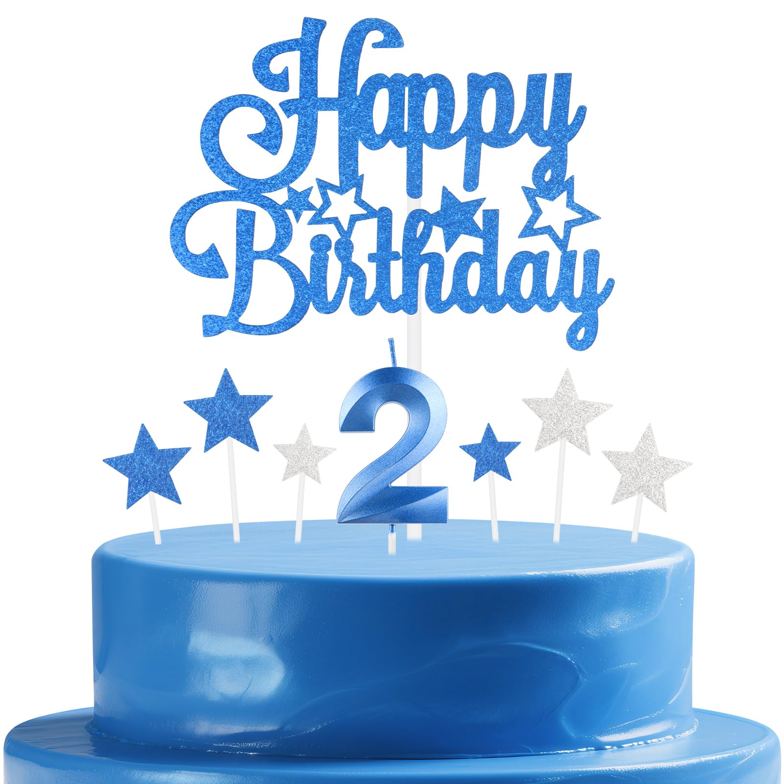 mciskin Royal Blue Birthday Candles Set,Girl Boy 2nd Birthday Decorations,Number 2 Candle for Cake,Royal Blue Candles Cake Toppers with Star for Girls Boys Birthday Party Anniversary Decorations