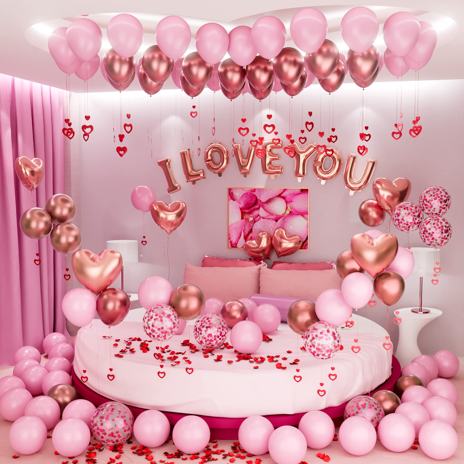 Bonropin Valentine's Day Balloons Kit with Rose Gold Pink Heart, I Love ...