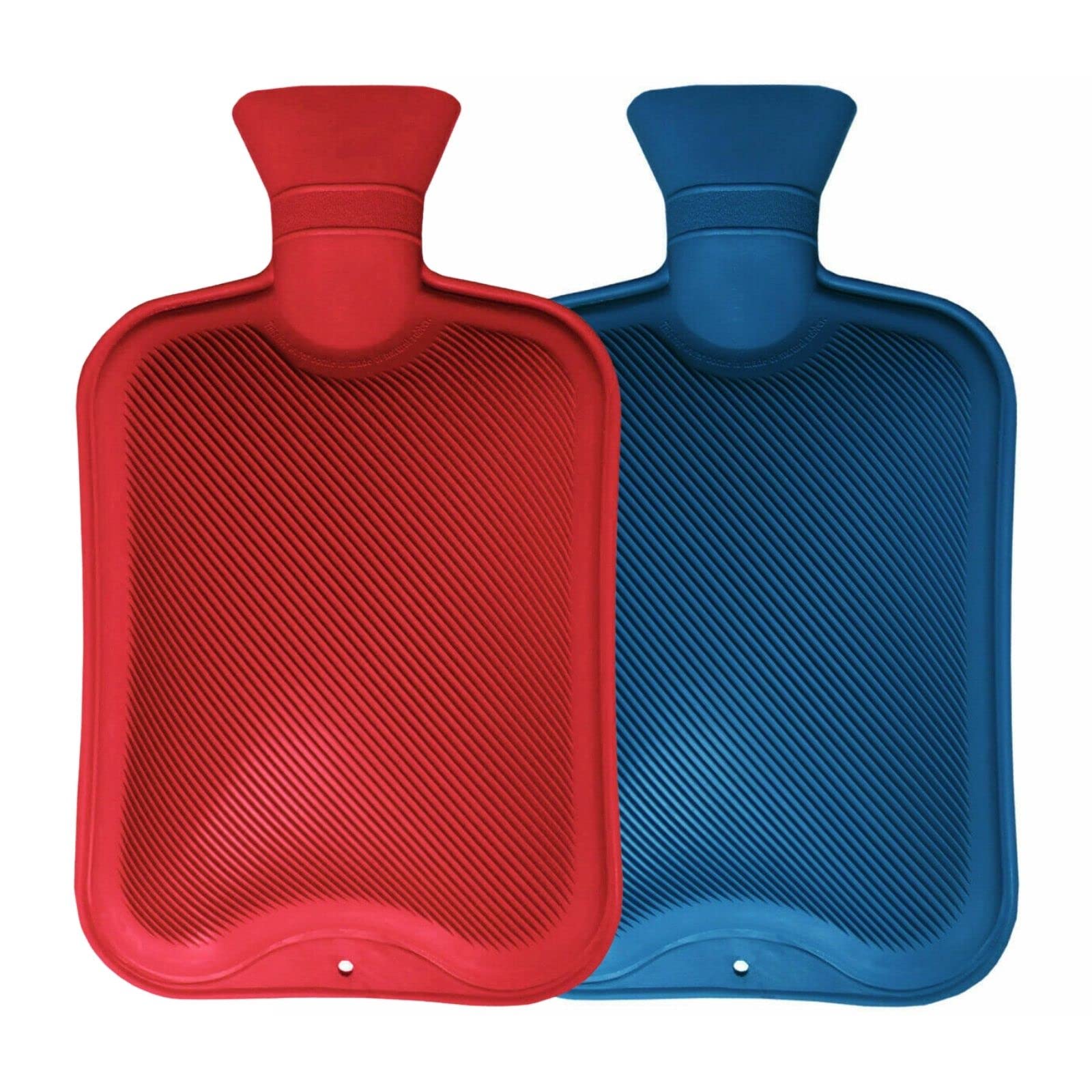 Pack of 2 Hot Water Bottles Natural Rubber Large Hot Water Bottle 2L Large Capacity | Ribbed Hot Water Bag for Pain Relief Secure & Leakproof (Assorted Colours)