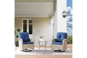 HUMMUH Swivel Patio Chair 3 Piece PE Wicker Patio Furniture Set with Rocking Chairs and Side Table Outdoor Bistro Set for Porch,Garden,Deck,Poolside