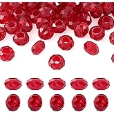 Cheriswelry 100pcs Red Faceted Glass European Rondelle Large Hole Crystal Loose Spacer Beads No Metal Core Slide Charms 14x8mm for DIY Bracelet Craft Jewelry Making