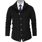 PJ PAUL JONES Mens Cable Knit Cardigan Sweaters Casual Stand Collar Slim Fit Long Sleeve Button Down Sweaters