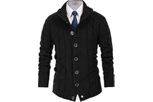 PJ PAUL JONES Mens Cable Knit Cardigan Sweaters Casual Stand Collar Slim Fit Long Sleeve Button Down Sweaters