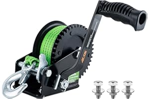 AC-DK 1600lbs Heavy Duty Boat Trailer Winch with 26FT Strap, 2-Way Ratchet & 4:1 Gear Trailer Winch, Portable Hand Crank Winch for Boat, Truck, Trailer, RV, ATV, Jet Ski