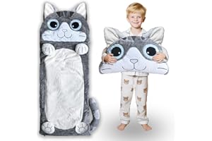 Kid Sleeping Bag - Larger Plush Cat Slumber Bag for Boys Girls Daycare Preschool Kindergarten Birthday Gift Travel Sleepover 