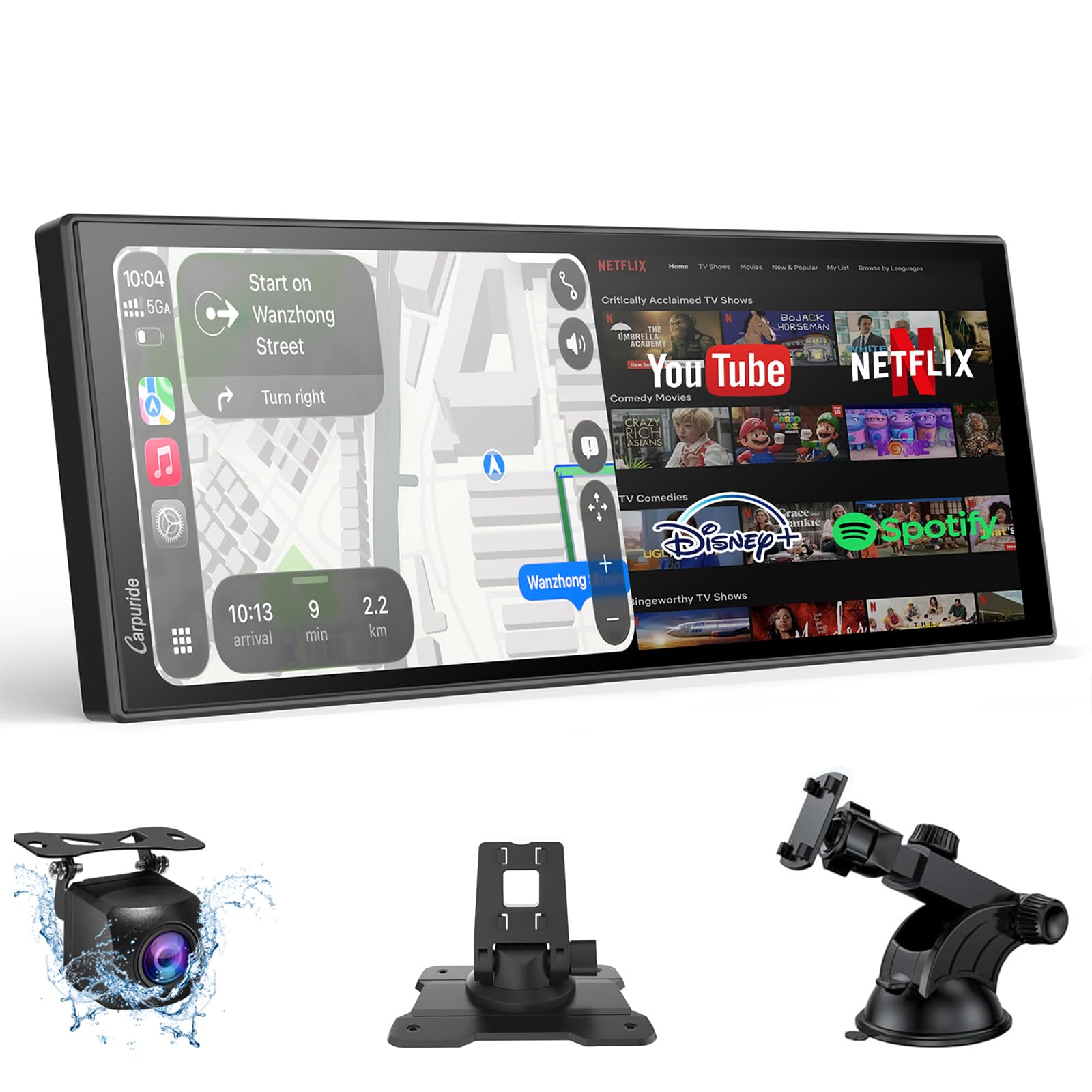 Photo 1 of Carpuride 11" Carplay Screen for Car with N-etflix/YouTube Apps, Upgraded Car Play & Android Auto Large Touchscreen, Support OTA, Dual WiFi, Backup Camera, GPS Navigation, Split-Screen, Dual Bluetooth