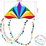 HONBO Large Delta Kite 54x31 Inch with 2x13ft Tails Handheld Line view 6