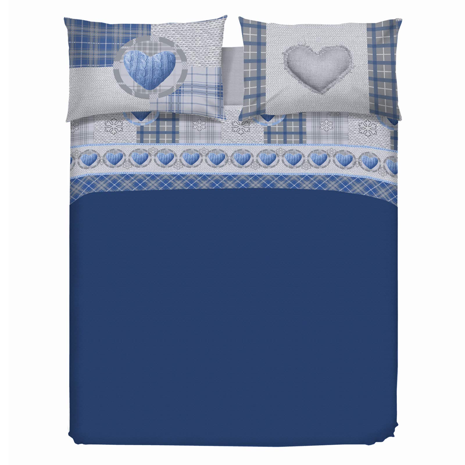 PENSIERI DELICATI Double Sheet Set, 100% Cotton, Double Bed Sheet Set Measuring 180 x 200 cm, Includes Bottom Sheet, Top Sheet And 2 Pillowcases, Made In Italy, Blue Love Mountain Pattern — image 1