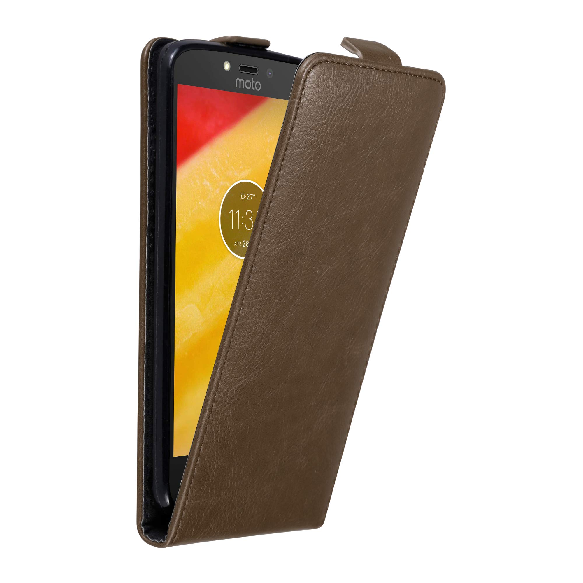 cadorabo Case works with Motorola MOTO C PLUS in COFFEE BROWN - Flip Style Case with Magnetic Closure - Wallet Etui Cover Pouch PU Leather Flip