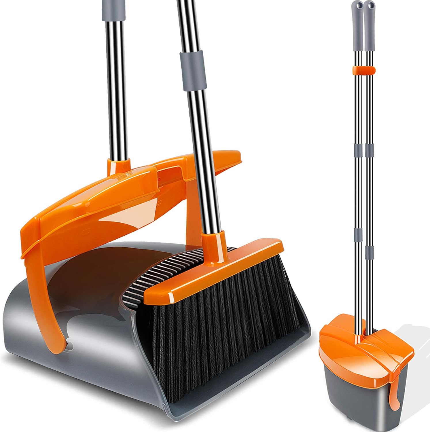 Kelamayi Dustpan and Broom Set,Stainless Long Handle Commercial Dust Pan Broom Combo Foldable Stand Dust Pan Sweep Set,Ideal for Pet Dog Hair Home Kitchen Office Cleaning: Home & Kitchen