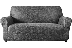 molasofa Love Seat Cover for Home Décor, Soft Leather-Like Spandex Loveseat Cover, Non-Pilling Non-Slip 1-Piece Couch Cover for Dogs/Cats/Kids（Loveseat，Light Grey