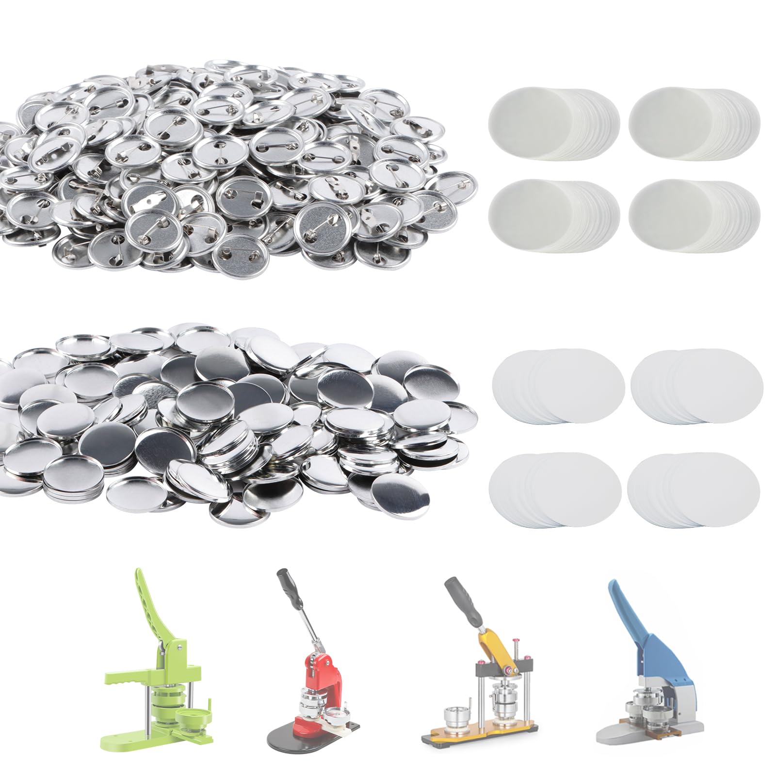 Photo 1 of Happizza 500 Sets Metal 25mm(1 inch) Blank Button Supplies Button Parts, 25mm Buttons Parts Badge Kit for Butons Maker Machine, Including Metal Shells Paper&Clear Film
