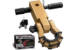 AUTMATCH Shackle Hitch Receiver 2" with 3/4" Mega D Ring Shackle and 5/8" Trailer Hitch Lock Pin, 68,000 Lbs Break Strength Heavy Duty Receiver Towing Kit for Off-Road Vehicle Recovery, Gold