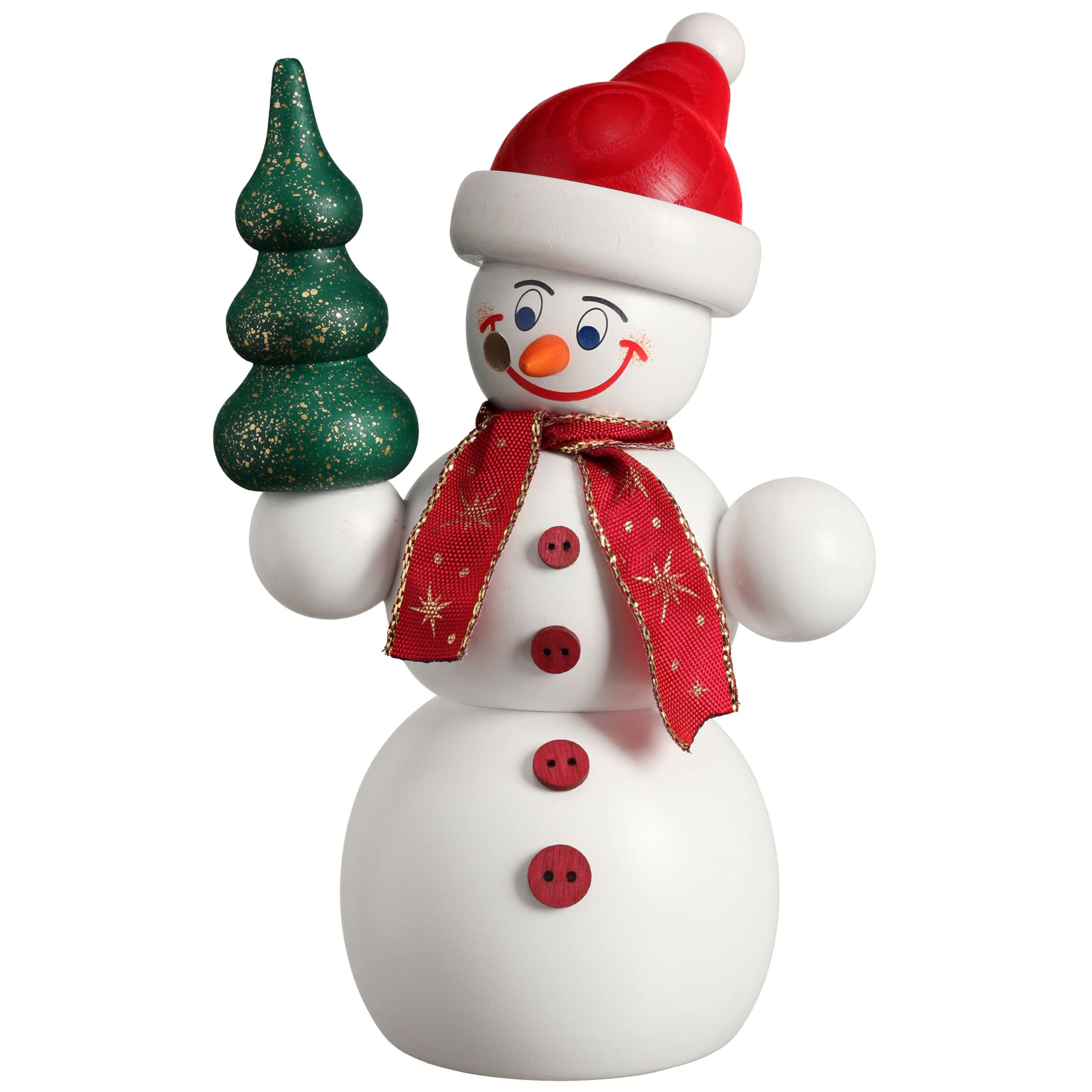 Seiffener Volkskunst German incense smoker snowman with christmas tree, height 15 cm / 6 inch, original Erzgebirge SV 12212