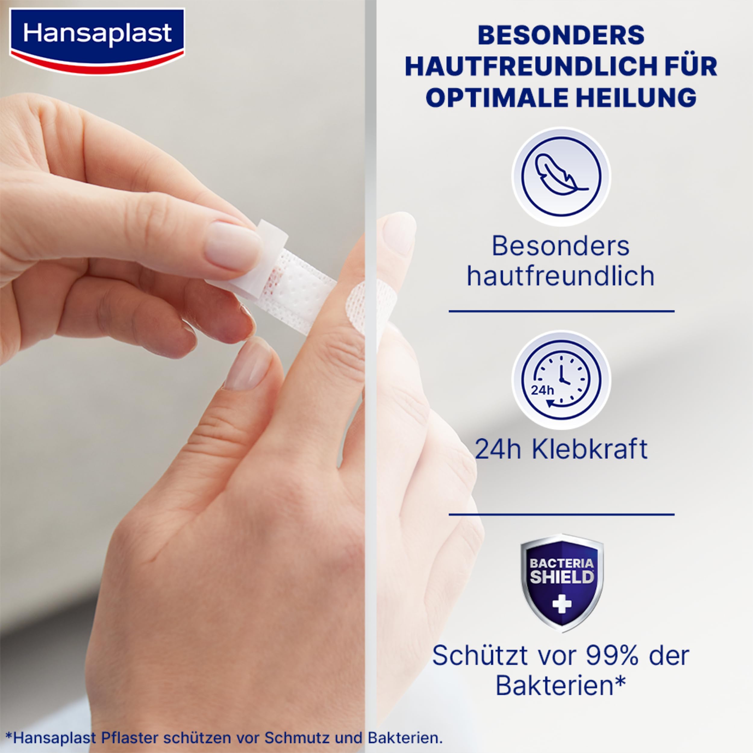 Hansaplast Sensitive Pflaster (20 Strips), hautfreundliche und hypoallergene Wundpflaster mit Bacteria Shield & sicherer Klebkraft, schmerzlos zu entfernende Pflaster 2