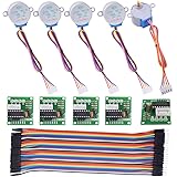 kuman Stepper Motor for Arduino 5 sets 28BYJ-48 ULN2003 5V Stepper Motor + ULN2003 Driver Board + Better Dupont Wire 40pin Male to Female Breadboard Jumper Wires Ribbon Cables K67