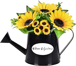 Dolicer Artificial Sunflower Watering Pot Shape Bonsai, 1 Pc Artificial Sunflower with Vase Pot Fake Flower Artificial Sunflowers Bouquet for Party Office Garden Table Home Decor (Yellow)