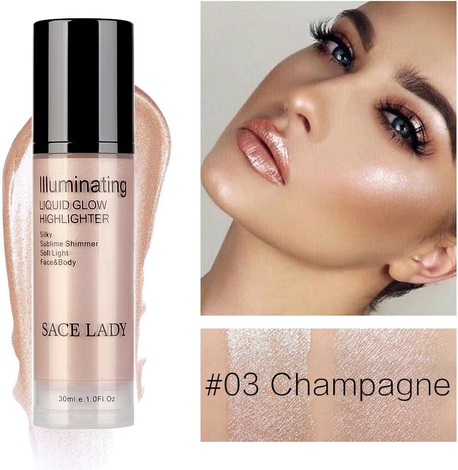 2019 New Face Glow Liquid Highlighter - Bluelucon Waterproof Contour Make Up Glitter Brighten Shimmer Highlighters Makeup 3 Colors Available (C)