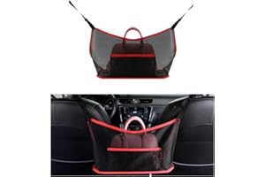 Ziciner Car Net Pocket Handbag Holder, Organizer Mesh Bag Between Two Seat, Driver Storage Netting Pouch for Handbag Purse, B