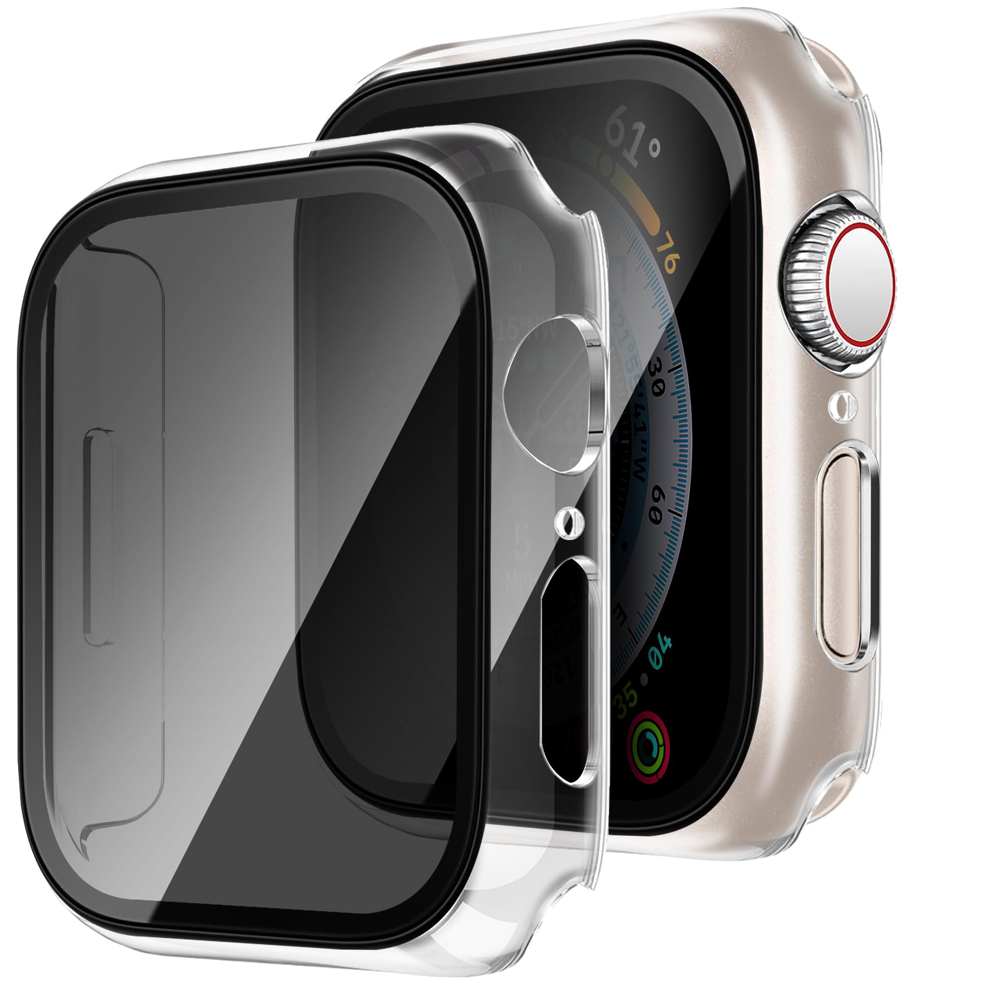 GEEDOOWIN 2 Pack for Apple Watch Series 9/8/7 Privacy Screen Protector Case 41mm, iWatch Protective PC Face Cover Built-in Anti-Peeping 9H Tempered Glass Protector for iWatch Accessories, Clear