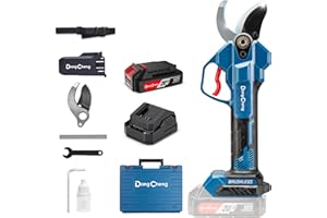 Dong Cheng 20V Brushless Electric Pruning Shears, 4 Cutting Levels up to 35 mm, Professional Brushless Motor, 2.0 Ah Battery, 2 A Charger, SK5 Blade – For Fruit Trees, Gardening