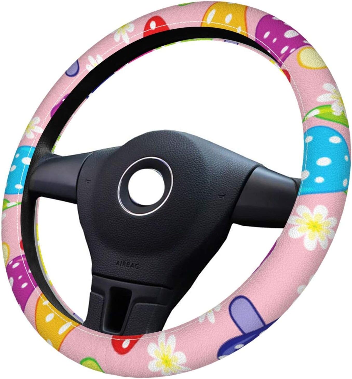 Cute Mushroom Leather Steering Wheel Cover for Women Girls