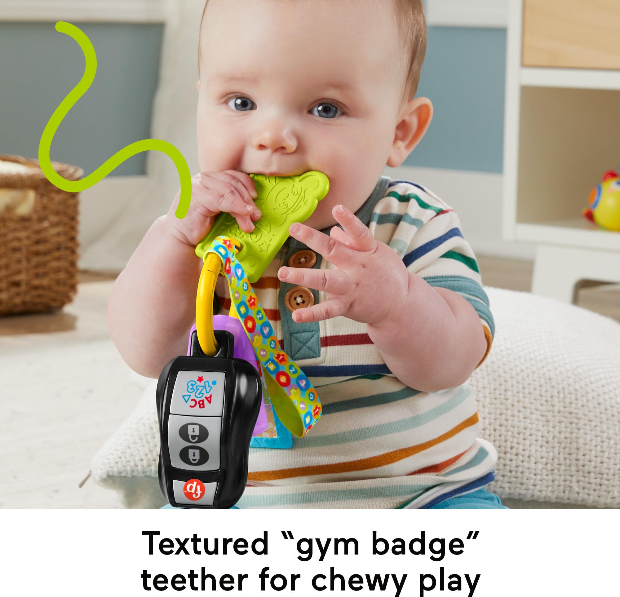 Fisher-Price Baby Travel Toy Laugh & Learn Play & Go Activity Keys with Learning Music, Teether & Mirror for Infants Ages 6+ Months