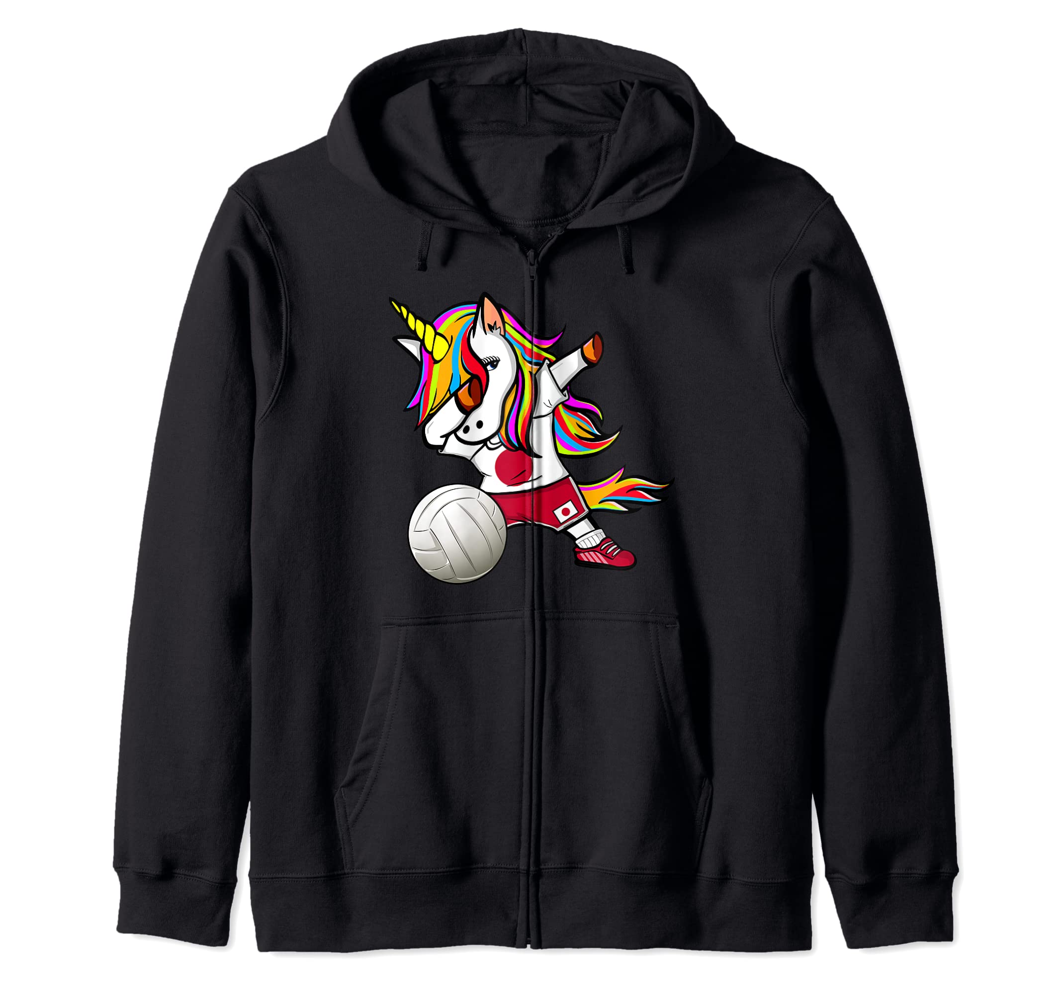 Dabbing Unicorn Japan Volleyball Fans Jersey - Japanese Flag Zip Hoodie