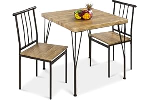 Best Choice Products 3-Piece Dining Set Modern Dining Table Set, Metal and Wood Square Dining Table for Kitchen, Dining Room, Dinette, Breakfast Nook w/ 2 Chairs - Brown