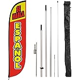LookOurWay Feather Flag Pole Kit - 12 Feet Tall Advertising Flag Banner with Fiberglass Pole Kit and Ground Spike for Business Promotion - Mexican Food Tacos Flag - Se Habla Espanol (10M1200097)