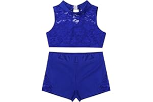 MSemis Girls' Kids 2-Piece Active Set Dance Sport Outfits Racer Back Top and Booty Short Gymnastics Dancing Clothes