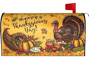 FATTTYCY Happy Thanksgiving Day Mailbox Covers Magnetic Standard Size 18" X 21" Fall Seasonal Turkey Pumpkin Mailbox Cover Decorations Wrap