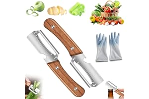 2 Pack Multifunctional Vegetable Peeler, Stainless Steel Blade Peeler with Wooden Handle, Built-in Bottle Opener, Non‑Slip Fr