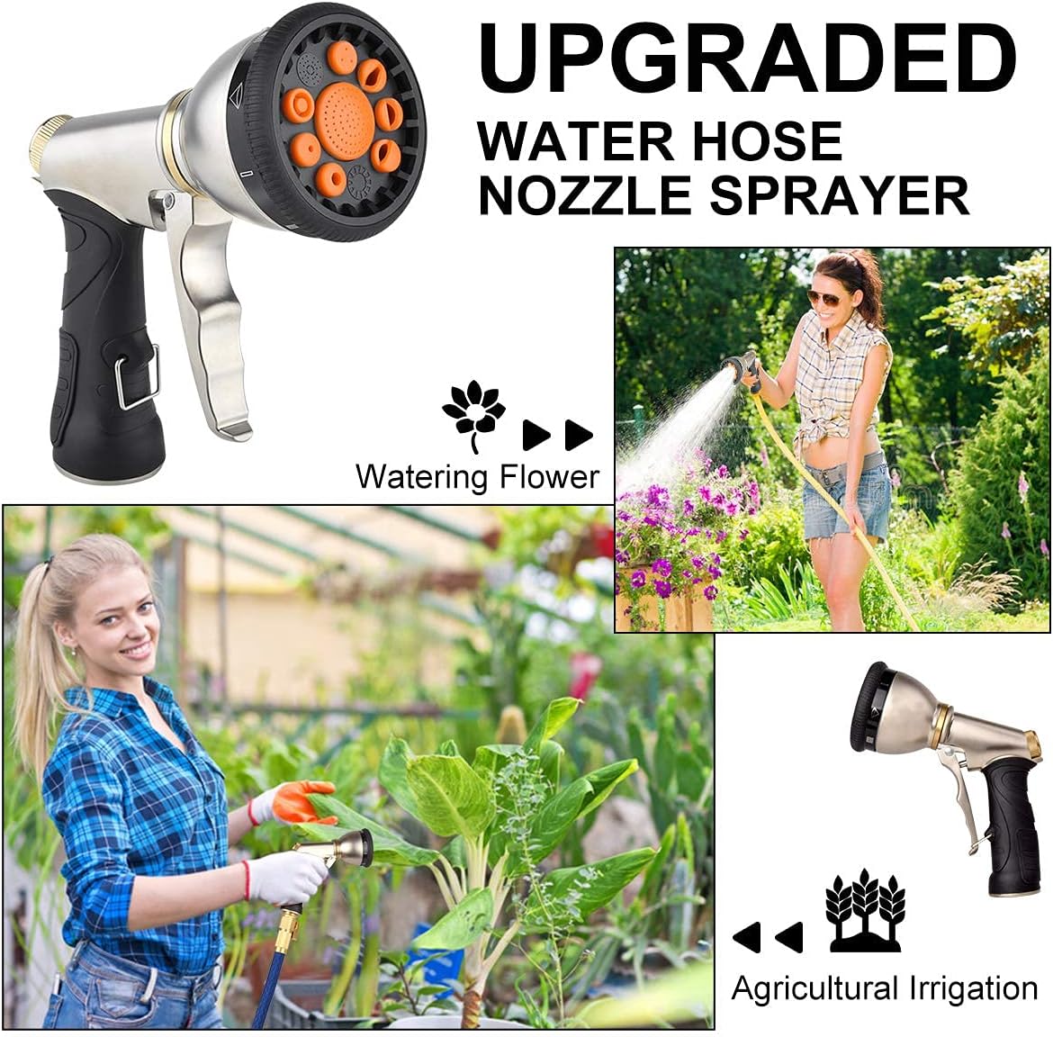 Garden Hose Nozzles 9 Adjustable Patterns Hose Spray Nozzle Heavy Duty Metal Hose Nozzle Spray Gun Slip Resistant Water Sprayer for Cleaning/Watering Lawn Garden/Pets Shower /Car Washing : Garden & Outdoor